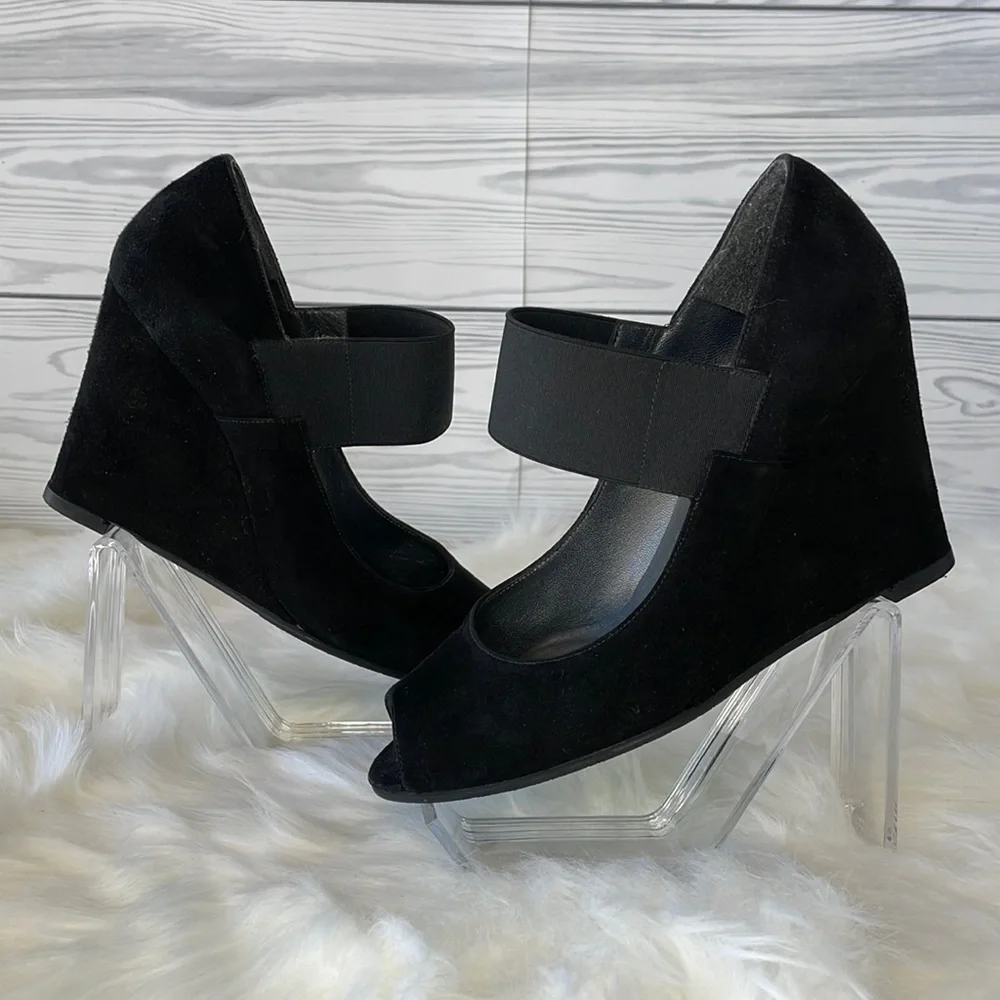 Stuart Weitzman Suede Peep-Toe Wedges‎